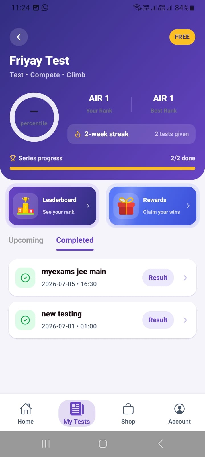 MyExams.ai live All India leaderboard with top rankers and your highlighted rank